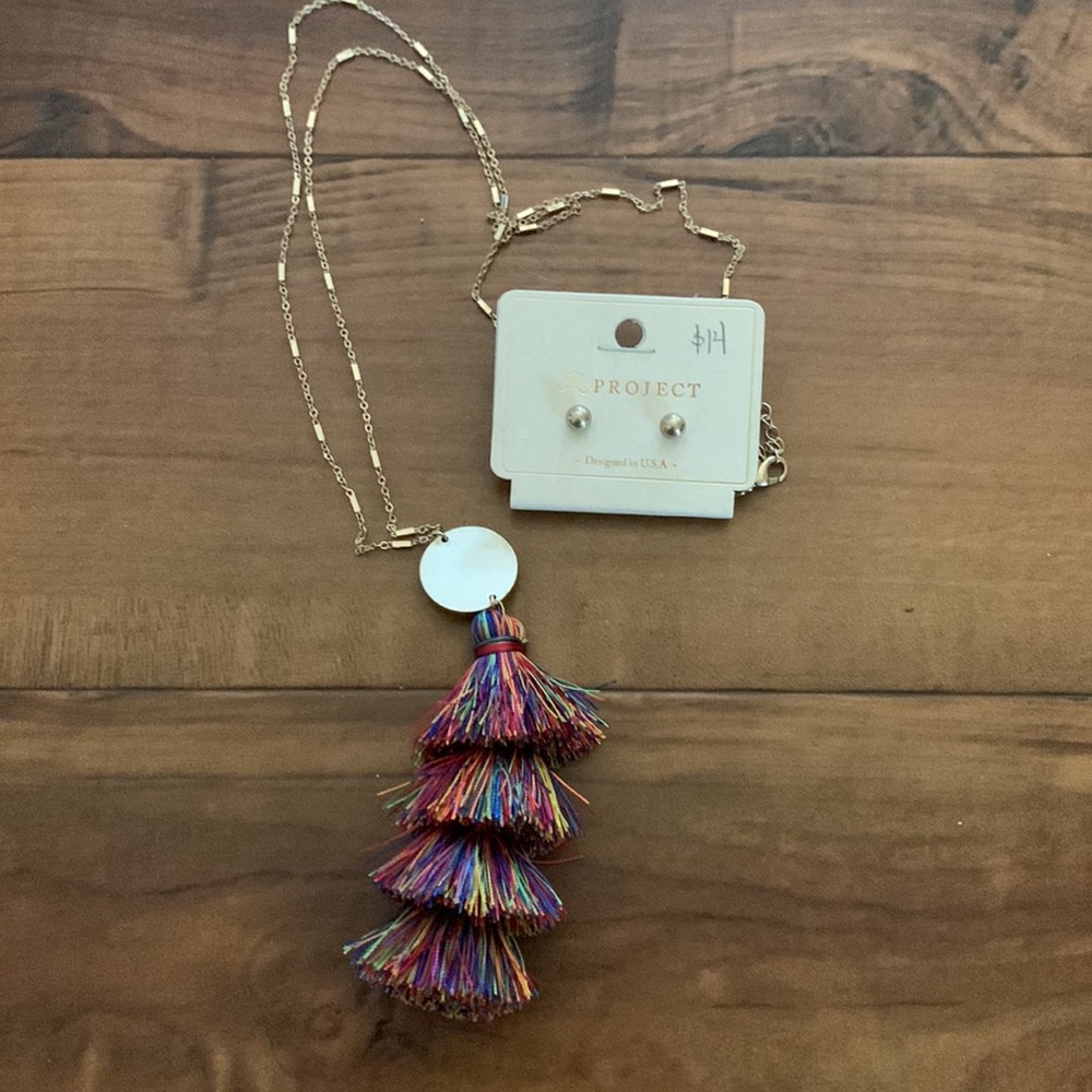 New Project Colorful Tassel Necklace with Earrings